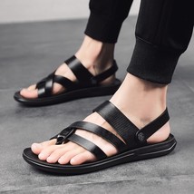 Summer Men&#39;s Leather Casual Sandals Flat Open Toe Rome Style Sandals Beach Shoes - £41.19 GBP
