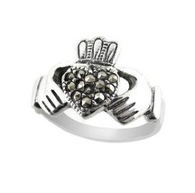 Sterling Silver Marcasite Celtic Claddagh Ring, Size 7 - £19.92 GBP