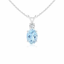 ANGARA V-Bale Oval Aquamarine Solitaire Pendant with Diamond in 14K Solid Gold - £425.97 GBP