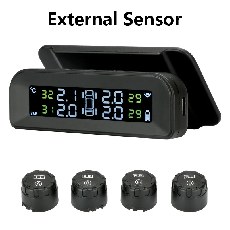 Smart car TPMS tire pressure monitoring system solar digital clock LCD display   - £92.68 GBP