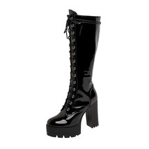 Umn winter patent leather black knee high boots lace up ladies sexy platform boots high thumb200