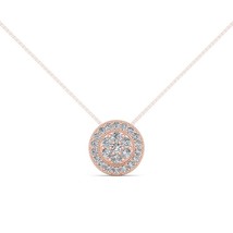 Sold 10K Rose Gold 0.5Ct Round Cut  Diamond Cluster Halo Necklace - £334.68 GBP