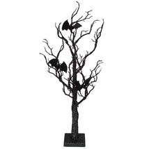 26.5&quot; Black Glittered B/O LED Table Halloween Tree Bats Orange Lights - £67.93 GBP