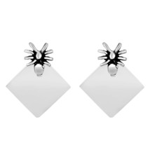 Trendy Tiny Spider Sterling Silver Rhombus Shape Post Drop Earrings - £8.75 GBP