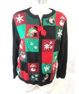 BASIC EDITIONS Women Ugly Sweater Christmas snowmen sz L cardigan zip up... - $29.69