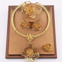 Dubai Gold Color Jewelry Sets For Women Necklace African Flower Shape Jewelry Ni - £63.62 GBP