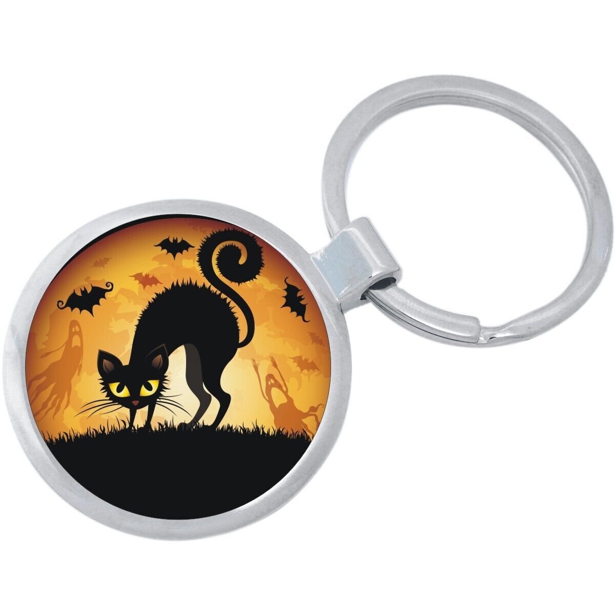 Black Cat Bats Halloween Keychain - Includes 1.25 Inch Loop for Keys or ... - $10.77