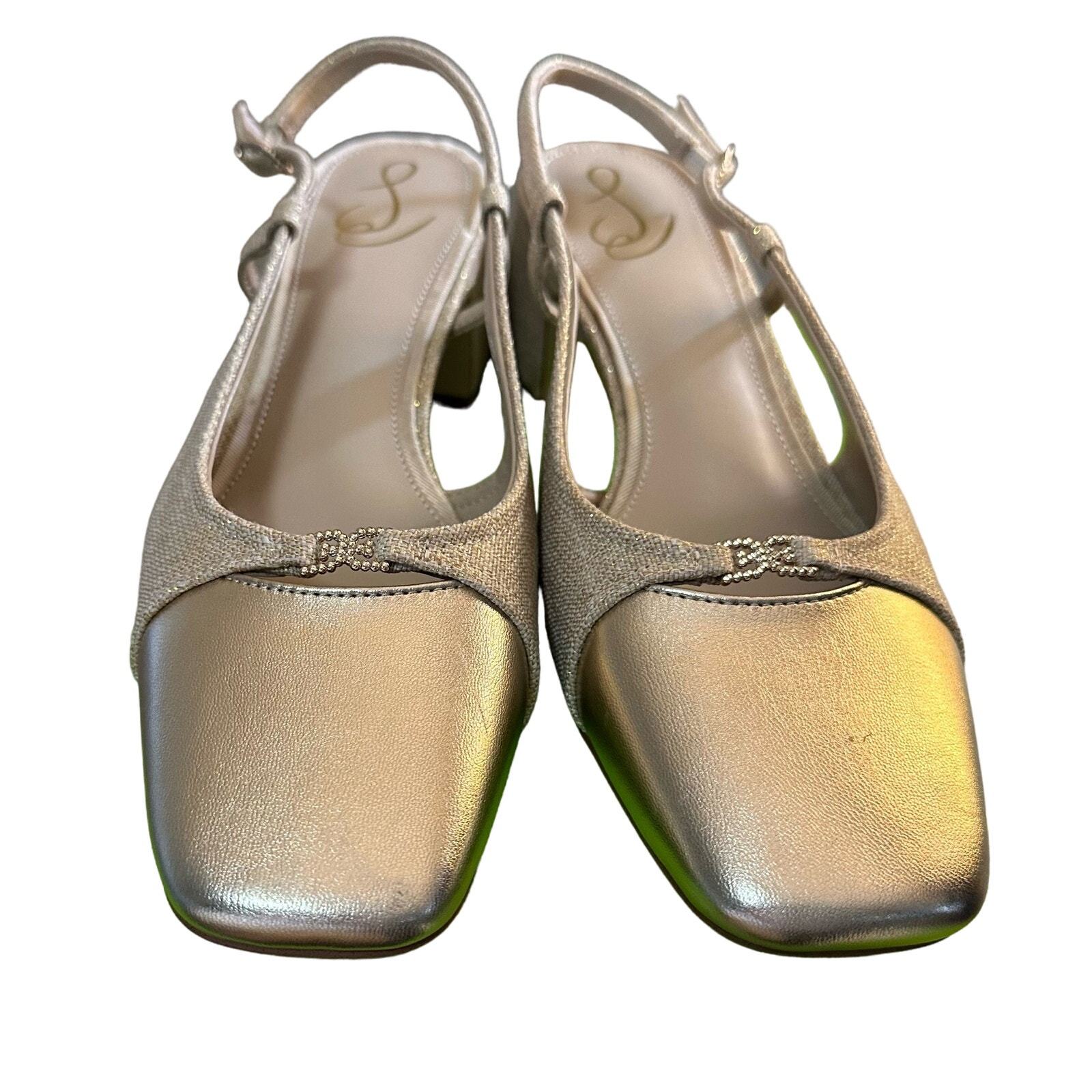 Sam Edelman TARRA GLITZ SLINGBACK HEEL Gold Linen Size 8.5 New - $47.52