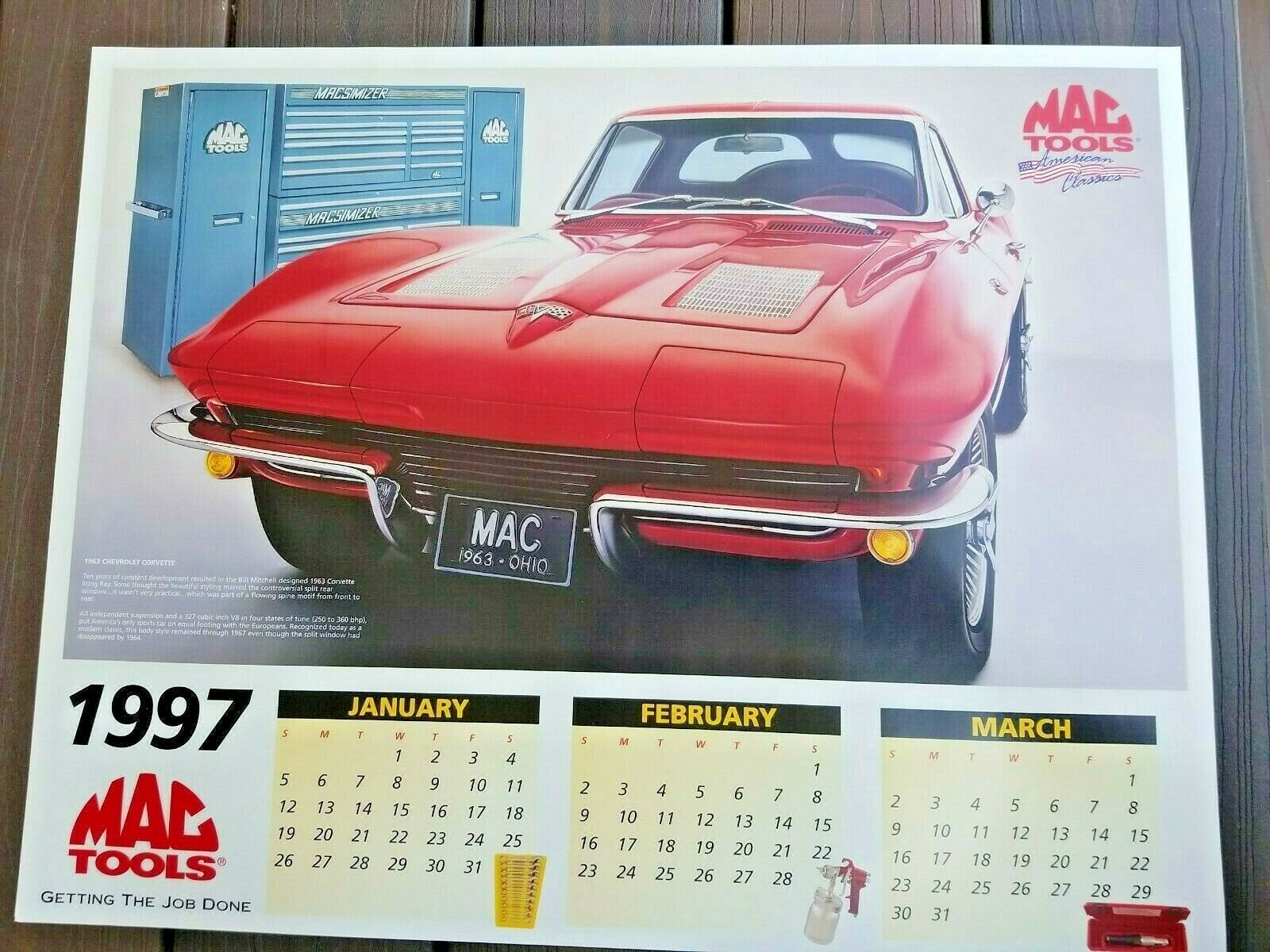 1997 MAC Tools Color Glossy Poster 1963 Chevrolet Corvette - $6.99