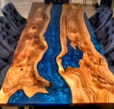 Live edge Green Epoxy Resin Wooden River Style Dining top coffee table 24&quot;x48&quot;in - £1,566.73 GBP