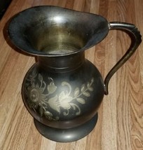 Vintage Solid Brass Water Pitcher Made India Solid Brass Pitcher Floral Design - £46.92 GBP