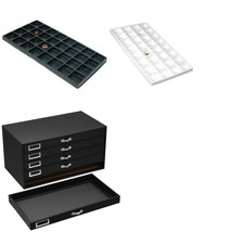 Black FindingKing 5-Drawer Jewelry Case w/ 5 Black &amp; White 32-slot Plastic Trays - £82.00 GBP
