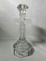 Jesus On Cross Candle Holder INRI 9 1/2&quot; Antique Clear Pressed Glass Taper - £21.42 GBP