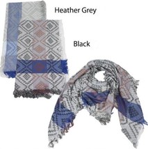 NEW effect diamond yarn Square Scarf w/ solid stripe Wrap shawl Reversib... - £6.01 GBP