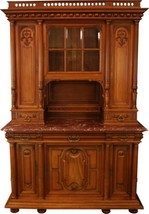 1900 French Renaissance Buffet, Elegant Carved Walnut, Marble, Glass Pan... - $5,589.00
