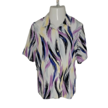 Alia Women&#39;s Button Up Shirt Blouse ~ Sz 12 ~ Purple &amp; Yellow ~ Short Sl... - £17.69 GBP