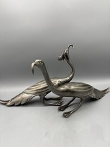 Vtg Silver Plate Peacock Bird Crane Figurines Art Deco Decor Pair - $1,141.31 MXN