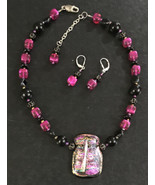 Beautful Glass Work Beads Sterling Necklace And Earrings Set Signed D.Ta... - £39.15 GBP