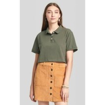 NWT Wild Fable Women&#39;s Short Sleeve Polo Shirt Cropped Top, Green - £7.65 GBP