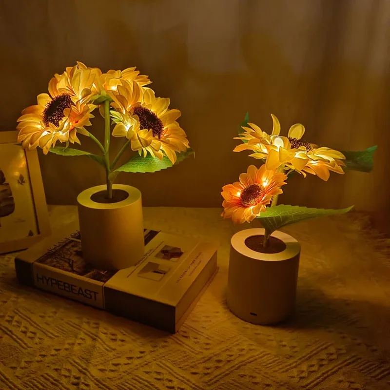 Artificial Sunflower LED Table Lamp USB Rechargeable Creative Desktop De... - $22.34+