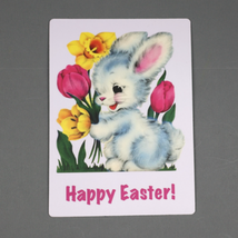 Happy Easter Bunny Vintage Retro Style 4in x5.5in Large Magnet Tulips Daffodil - £5.18 GBP