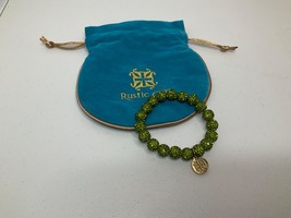 Rustic Cuff Green Crystal Beads Stretch Bracelet w/Turquoise Bag - £10.96 GBP