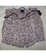 CYNTHIA ROWLEY LINED BROWN WHITE SHORTS with Brown Braided Belt SZ 22 W NWT - £15.83 GBP