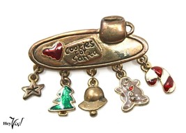 Vintage 1.5&quot; Christmas Pin - Milk &amp; Cookies for Santa w Hanging Charms - Hey Viv - £12.53 GBP