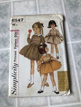 1965 Vintage SIMPLICITY Sewing Pattern 6147 Girl&#39;s Short Slv Smocked Dre... - $20.42