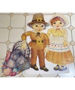 Vintage Die Cut Cardboard Thanksgiving Jointed Pilgrims 29 1/2&quot; &amp; Turkey... - $555.79 MXN