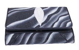 Genuine Stingray Skin Leather Short Trifold Women Wallet : Marble Pattern Black  - £49.98 GBP