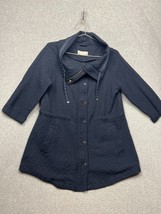 Sfera Full Zip Jacket Womens Size M Blue Textured Mock Neck 3/4 Sleeve Preppy - £19.79 GBP