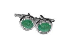 925 Sterling Silver Emerald Cufflinks 2.2 Ct Natural Emerald 5x7 mm Oval Emerald - £59.34 GBP