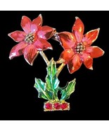 Red Potted Poinsettia Flower Pot  Brooch Pin Signed BJ - £11.15 GBP