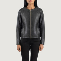 LE Elixir Black Collarless Leather Jacket - £109.34 GBP+