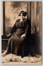 RPPC Middle Aged Woman Large With Wavy Hair Fur Rug Studio Photo Postcard O28 - £7.01 GBP