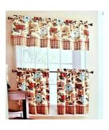 Pine Lake Fishing Lodge Kitchen Curtain 3-pc Vallance Tiers Retro Cabin ... - $22.90 CAD