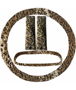 Steering wheel cover, seat belt covers &amp; rear view mirror cover  Tan Leo... - $25.41 CAD