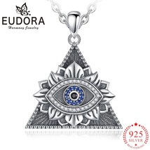 Eudora 925 Sterling Silver Evil Eye Lotus Necklace inlay Zircon Vintage ... - $34.80+