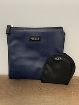 Tumi Vertical Toiletry Bag Vegan Blue Faux Leather &amp; Eye Mask 6.75”x 6.5... - $19.75