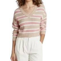 Wild Fable Womens V-Neck Tan Peach Stripe Pullover Cropped Sweater Medium New - £6.18 GBP