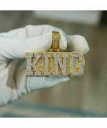 3 Ct Round Cut Real Moissanite Custom Letter King Pendant 14K Yellow Gol... - £365.50 GBP