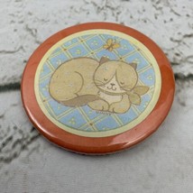 Collectible Pin Back Button Vintage Kitten Sleeping Red Blue - $9.89