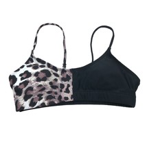 Womens Bikini Top Removable Cups Leopard Print Colorblock Black Gray S - £3.98 GBP