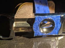 Brizard and Co Genuine Blue Ostrich and Grey Leather V Cutter NIB image 6