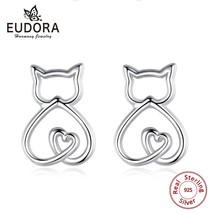 EUDORA real 925 Silver Cute Kitty Cat Ear Stud Animal earring for Women Silver H - £15.73 GBP