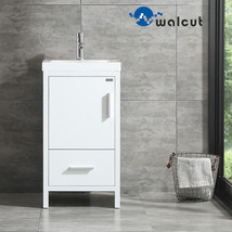Small Bathroom Vanity Single Narrow Cabinet Ceramic Sink White Storage w/ Faucet - £247.79 GBP