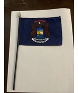 New Michigan State Mini Desk Flag - Black Wood Stick Gold Top 4” X 6” - $10.90 CAD