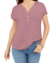 Style &amp; Co Womens Dolman Sleeve Henley Linen Blend Top Color Rose Brocade Size S - £22.63 GBP