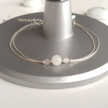 Silver moonstone minimal bracelet,layered stack bracelet,fertility crystal brace - £25.24 GBP